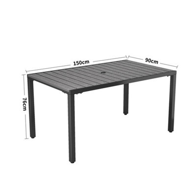 Grey Rectangular WPC Wood Effect Garden Dining Table with Parasol Hole L 150cm