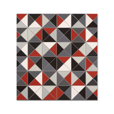 Grey Red Triangle Geometric Premium Glass Kitchen Splashback W600mm x ...