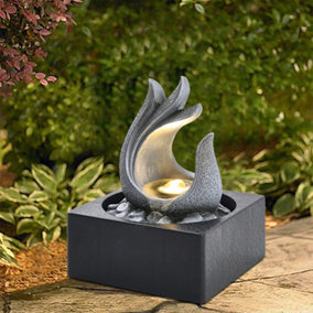 Grey Resin Electric Tabletop Water Fountain Water Feature with LED Light