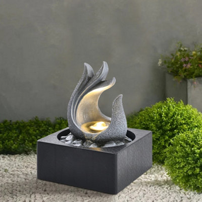 Grey Resin Electric Tabletop Water Fountain Water Feature with LED Light