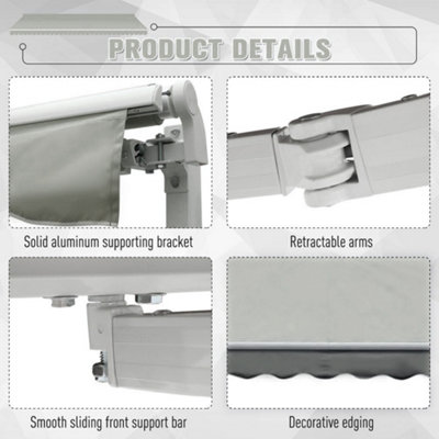 Grey Retractable Oxford Cloth Sun Shade Canopy Outdoor  Anti-UV and Waterproof Folding Awning 4 m x 3 m