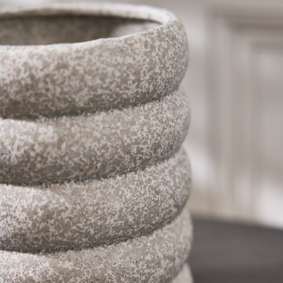 Grey Rippled Ceramic Planter with Speckled Finish Indoor Stoneware Decorative Plant Pot (H) 16.5cm, (Dia)13cm