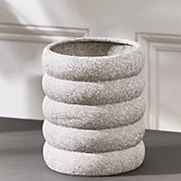 Grey Rippled Ceramic Vase with Speckled Finish Indoor Stoneware Decorative Table Vase