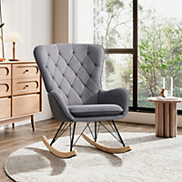 Grey Rocking Chair Upholstered Glider Rocker with Removable Padded Sea Comfy Accent Chair for Living Room Bedroom