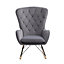 Grey Rocking Chair Upholstered Glider Rocker with Removable Padded Sea Comfy Accent Chair for Living Room Bedroom