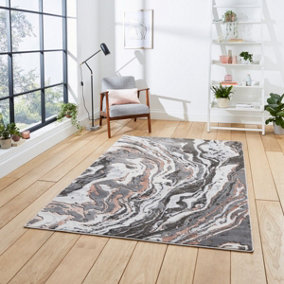 Grey Rose Abstract Modern Easy to clean Rug for Dining Room-120cm X 170cm