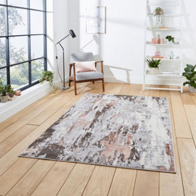 Grey Rose Abstract Modern Machine Made Easy to Clean Rug for Living Room Bedroom and Dining Room-120cm X 170cm