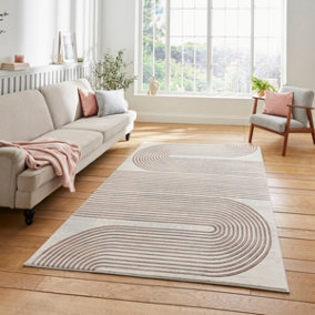 Grey Rose Abstract Modern Striped Rug Easy to clean Dining Room-160cm X 220cm