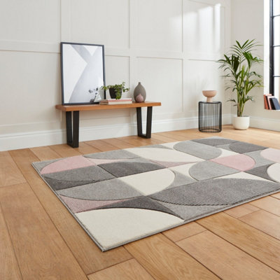 Grey Rose Easy to Clean Geometric Abstract Rug For DiningRoom-120cm X 170cm