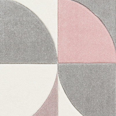 Grey Rose Easy to Clean Geometric Abstract Rug For DiningRoom-120cm X 170cm