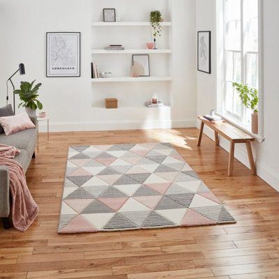Grey Rose Geometric Modern Easy to clean Rug for Dining Room-120cm X 170cm