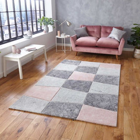 Grey/Rose Modern Geometric Easy To Clean Rug For Dining Room-120cm X 170cm