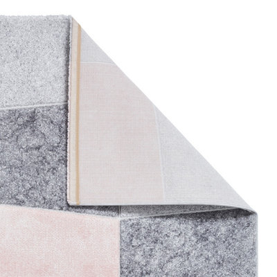 Grey/Rose Modern Geometric Easy To Clean Rug For Dining Room-120cm X 170cm