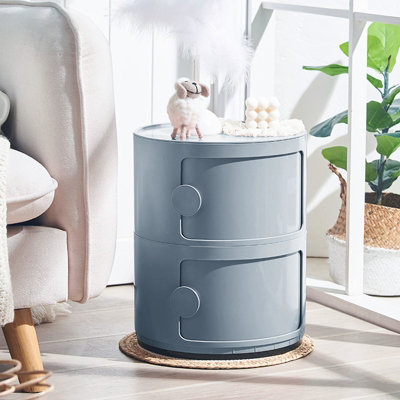 Grey Round Multi Tiered Plastic Bedside Storage Drawers Unit Drawer Bedside Chest 40cm H