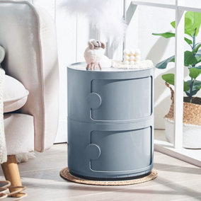 Grey Round Multi Tiered Plastic Bedside Storage Drawers Unit Drawer Bedside Chest 40cm H