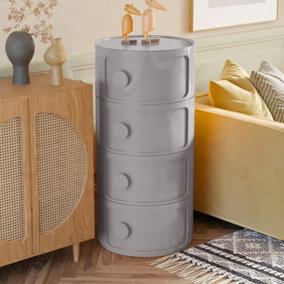 Grey Round Multi Tiered Plastic Bedside Storage Drawers Unit Drawer Bedside Chest Dia 320 x H 760 mm