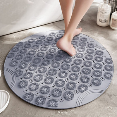 Grey Round Non Slip PVC Shower Massage Mat 55cm