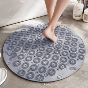Grey Round Non Slip PVC Shower Massage Mat 55cm