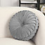 Grey Round Pumpkin Pleated Velvet Pillow Sofa Cushion 45cm