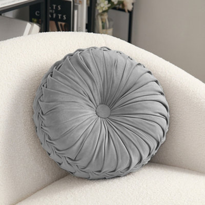 Grey Round Velvet Pillow Sofa Cushion 35cm DIY at B Q