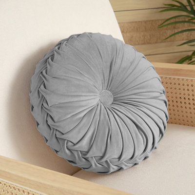 Grey Round Velvet Pillow Sofa Cushion 35cm DIY at B Q