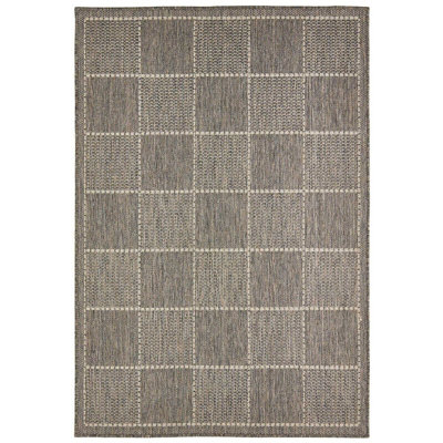 Grey Rug, Bordered Chequered Rug, Modern Easy to Clean Rug, Grey Rug for Bedroom, LivingRoom & DiningRoom-160cm X 225cm