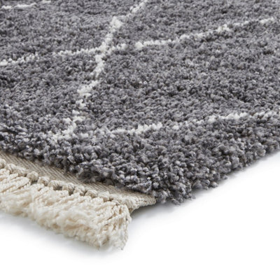 Grey Rug, Chequered Kilim Modern Rug, 6mm Thickness Shaggy Moroccan Rug, Grey Rug for Bedroom, DiningRoom-200cm X 290cm