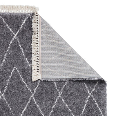 Grey Rug, Chequered Kilim Modern Rug, 6mm Thickness Shaggy Moroccan Rug, Grey Rug for Bedroom, DiningRoom-200cm X 290cm