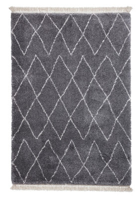 Grey Rug, Chequered Kilim Modern Rug, 6mm Thickness Shaggy Moroccan Rug, Grey Rug for Bedroom, DiningRoom-60 X 230cm (Runner)