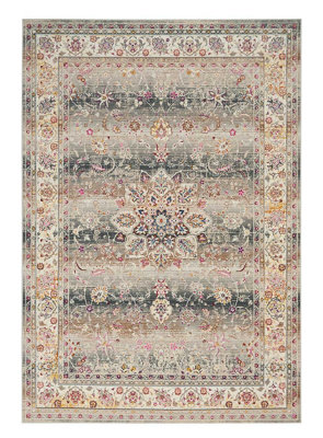 Grey Rug, Luxurious Floral Rug, Traditional  Rug, Stain-Resistant Persian Rug for Bedroom, & Dining Room-239cm X 300cm
