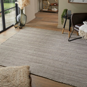 Grey Rug Modern Wool Striped Easy to clean Rug for Bedroom & Living Room-152cm X 226cm