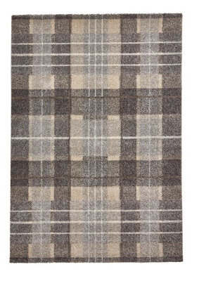 Grey Rug, Stain-Resistant Rug, Chequered Rug, Modern Tartan for Bedroom, Living Room, & Dining Room-160cm X 220cm