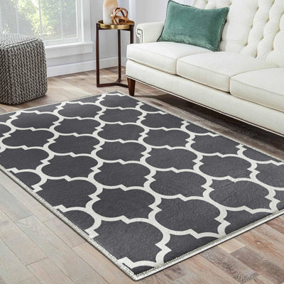 Grey Rugs Bedroom Living Room Kitchen Indoor Outdoor Extra Large Non Slip Area Rug Printed Carpets Soft Modern Geometric Easy Care