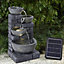 Grey Rustic Resin Rock Water Fountain with LED Lights and Solar Panel 45 cm