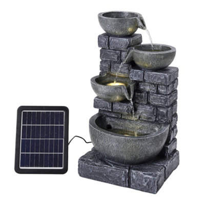 Grey Rustic Resin Rock Water Fountain with LED Lights and Solar Panel 45 cm