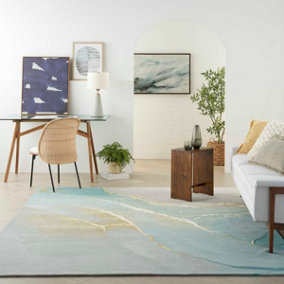 Grey Seafoam Wool Abstract Optical/ (3D) Luxurious Modern Rug Easy to clean Living Room and Bedroom-114cm X 175cm