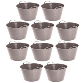 Grey Set Of 10 Plastic Flexi Tub Storage Bucket 42L Builders Garden Horse Feed Trug Laundry Toy