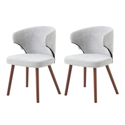 Grey Set of 2 Chenille Dining Chairs with Ergonomic Backrest and Oak Wood Legs