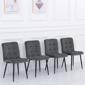 Grey Set of 4 Contemporary Frosted Velvet Dining Chairs with Metal Legs