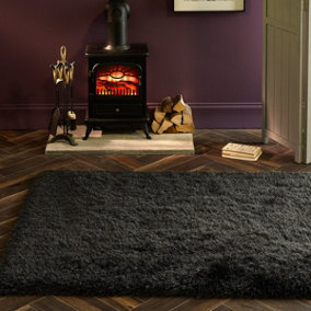 Grey Shaggy Luxurious Modern Plain Easy to Clean Rug For Bedroom Dining Room And Living Room -43cm X 43cm