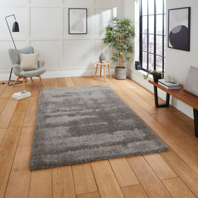 Grey Shaggy Modern Plain Easy to clean Rug for Dining Room-120cm X 170cm