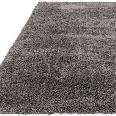 Grey Shaggy Modern Plain Machine Made Rug for Living Room Bedroom and Dining Room-160cm X 230cm