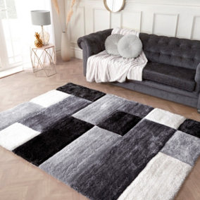 Grey Shaggy Modern Shaggy Sparkle Easy to clean Rug for Dining Room Bed Room and Living Room-120cm X 170cm