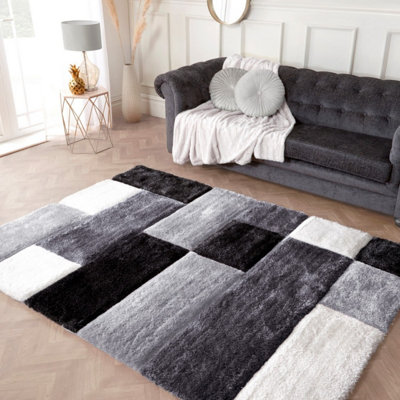 Grey Shaggy Modern Shaggy Sparkle Easy to clean Rug for Dining Room Bed ...