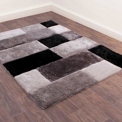 Grey Shaggy Modern Shaggy Sparkle Easy to clean Rug for Dining Room Bed Room and Living Room-60cm X 110cm