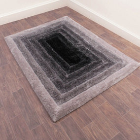 Grey Shaggy Modern Sparkle Geometric Optical/ (3D) Rug for Living Room and Bedroom-60cm X 110cm