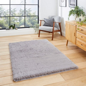 Grey Shaggy Plain Modern Machine Made Polyester Easy to Clean Rug for Living Room and Bedroom-120cm X 170cm