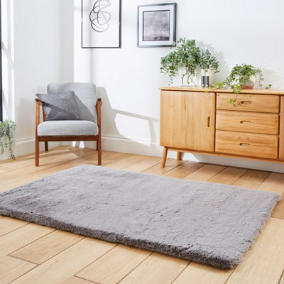 Grey Shaggy Plain Modern Machine Made Polyester Easy to Clean Rug for Living Room and Bedroom-80cm X 150cm