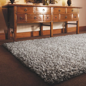 Grey Shaggy Wool Handmade , Luxurious , Plain , Shaggy Rug For Bedroom & Living Room-160cm X 230cm