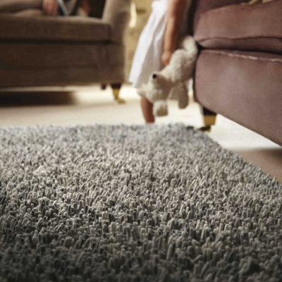 Grey Shaggy Wool Luxurious  Plain  Shaggy  Wool Hand Made Easy To Clean Rug For Dining Room Bedroom & Living Room-200cm X 300cm